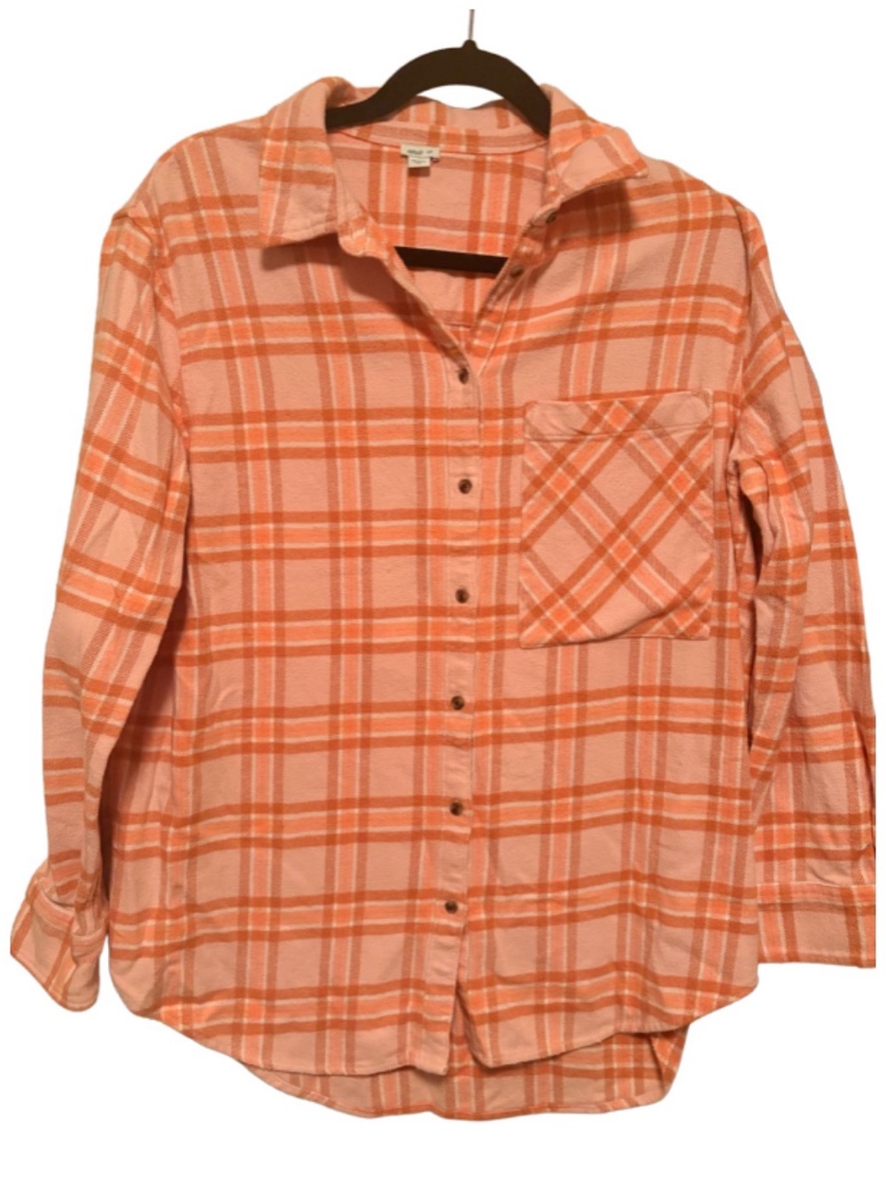 Aerie- Oversized Long-Sleeve Peach/Orange Plaid Button-Up Shirt